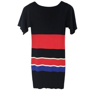 Banana Republic Petite Womens Black Red Colorblock Dress Size L Knit S/S Office